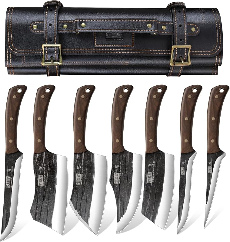 HOSHANHO Hand Forged Butcher Knife Set with Case for Men | Sharp Meat Knife, Professional Kitchen Cleaver, Mes