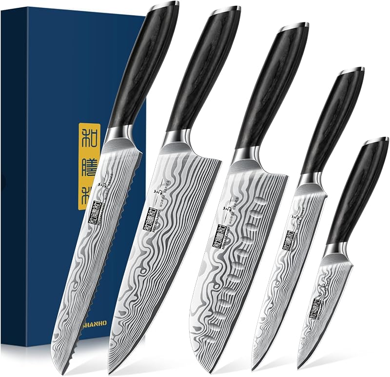 HOSHANHO 5 Piece Kitchen Knife Set, Professional Powder Steel Kitchen Knife Set, Ultra Sharp Japanese Chef Kni