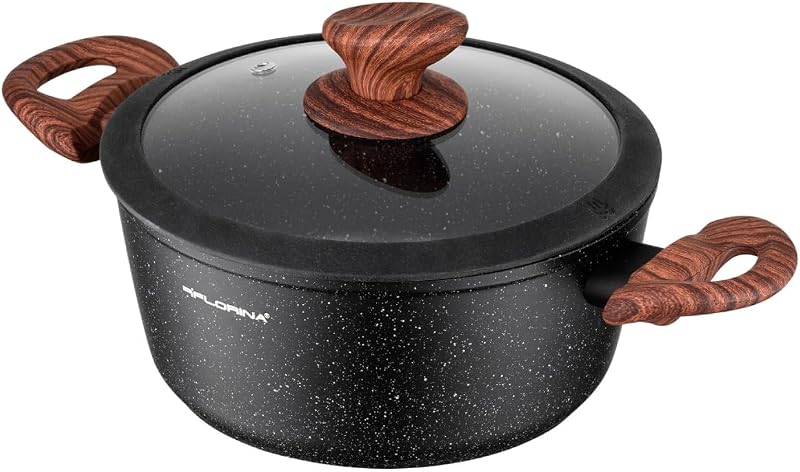 FLORINA Master Black Aluminium Casserole Dish 24 cm 4L | Non-Stick Coating | For All Hobs Including Induction 