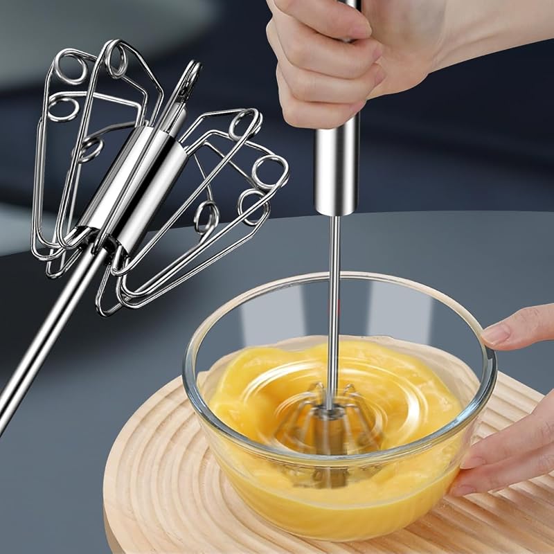 10 Inch Semi-Automatic Stainless Steel Egg Whisk, Stainless Steel Rotating Hand Push Egg Whisk, Hand Push Mixe
