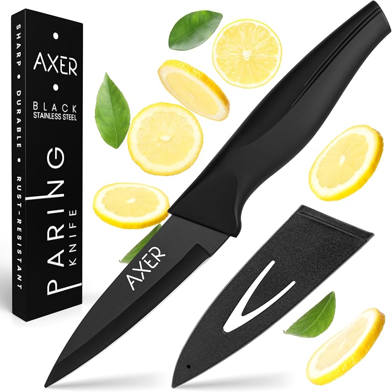Axer Paring Knives - 9 cm Sharp Blade - Black Stainless Steel Paring Knife - Paring Knife - Professional Kitch