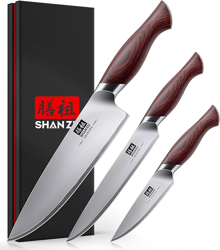 SHAN ZU Set of 3 Japanese Stainless Steel Kitchen Knives 10Cr15MoV