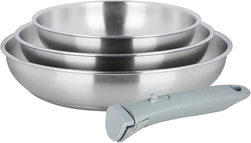 Sitram Arpege 716942 Set of 3 Frying Pans 100% Stainless Steel Diameter 20,24,28 mm Ext. Mirror - Healthy Cook