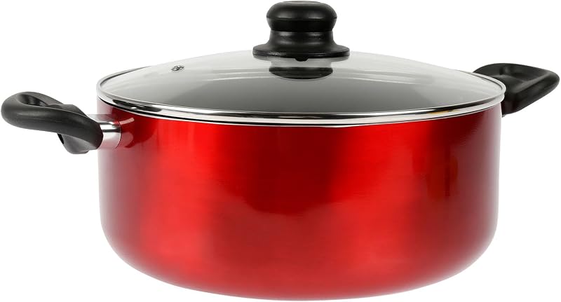 Crealys 529424 Pressed Aluminium Casserole Dish Diameter 28 cm, 7 Litres Non-Stick Coating Metallic Red Metall