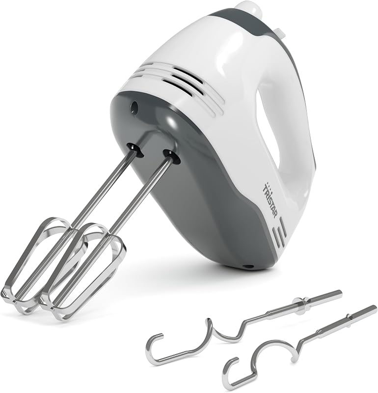 Tristar Mixer, 5 Adjustable Speed, 200 W, Ergonomic Design, Stainless Steel Whisks and Hooks, Dishwasher Safe
