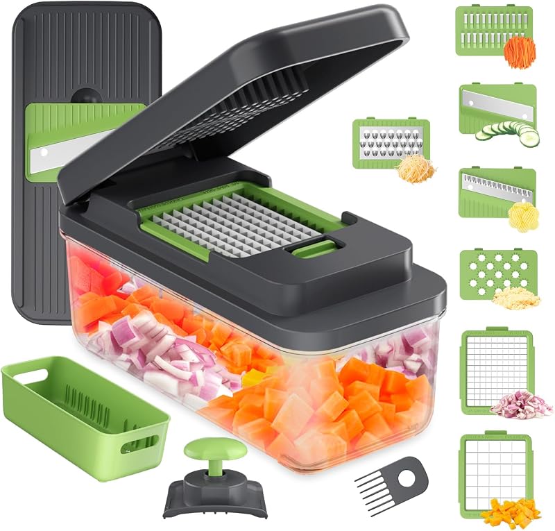 Ibergrif M524-7 Vegetable Slicer, 7-in-1 Multi-Function Slicer | With Collector Tray, BPA Free, Stainless Stee
