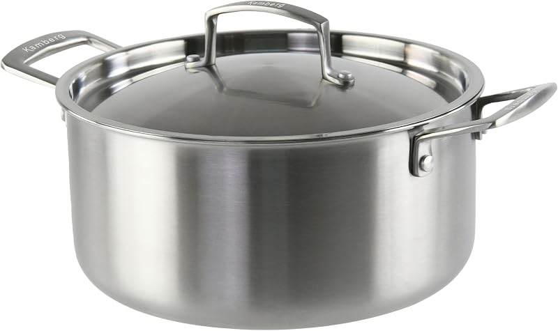KAMBERG - 0008275 - 0008275 Triply 18/10 Stainless Steel Cooking Pot - PFAS Free - Lid included - Suitable for