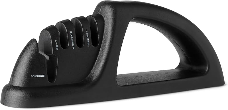 Amazon Basics 4 in 1 Knife Sharpener, Non-Slip Base, Safety Glove Included
