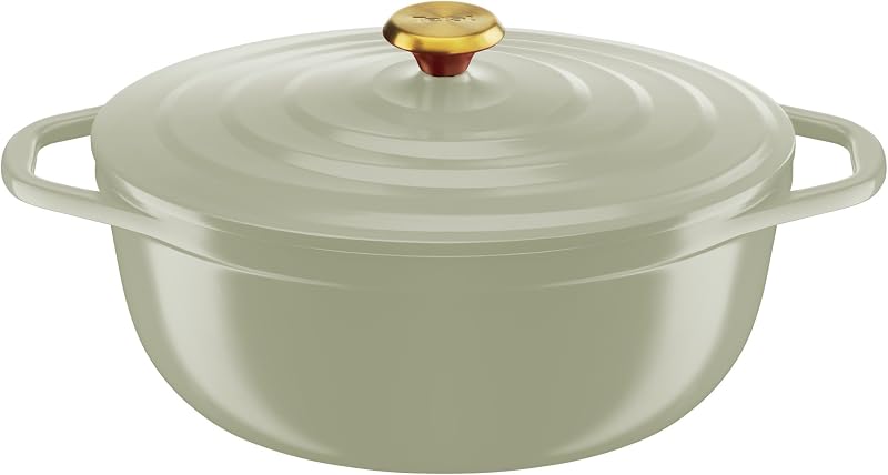 Tefal Cast Iron Casserole Dish Oval 30 cm, Light Weight Cast Aluminium Casserole Dish, Easy Cleaning, Safe Cer