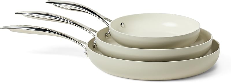Amazon Basics Lot de 3 Casseroles Antiadhésives en Céramique, Compatibles Tous Feux, Compatible Lave-Vaisselle