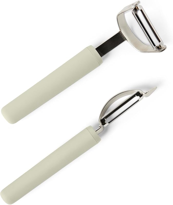 Amazon Basics Vegetable Peeler with Blade Guard, Set of 2, Dishwasher Safe, Colour Linen Grey
