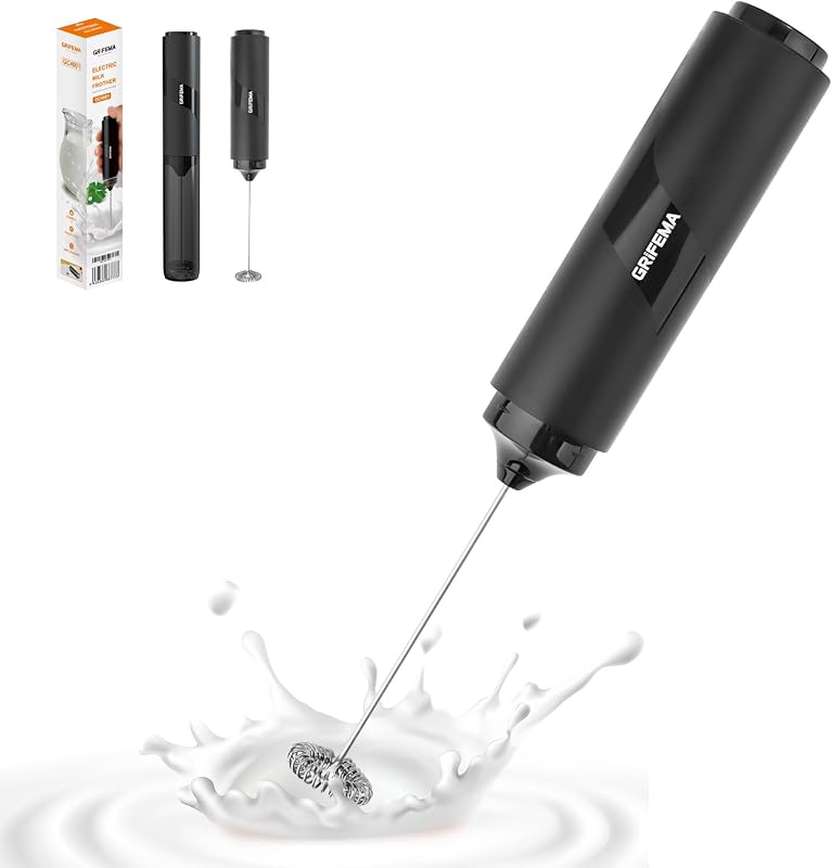 Grifema Electric Milk Frother, Portable Whisk | 13000RPM Stainless Steel Whisk PP Handle Easy Clean Whisk for 