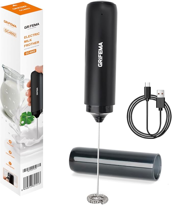 Grifema Rechargeable Electric Milk Frother Coffee Whisk Portable | 13000 rpm Mini Milk Frother with Stainless 