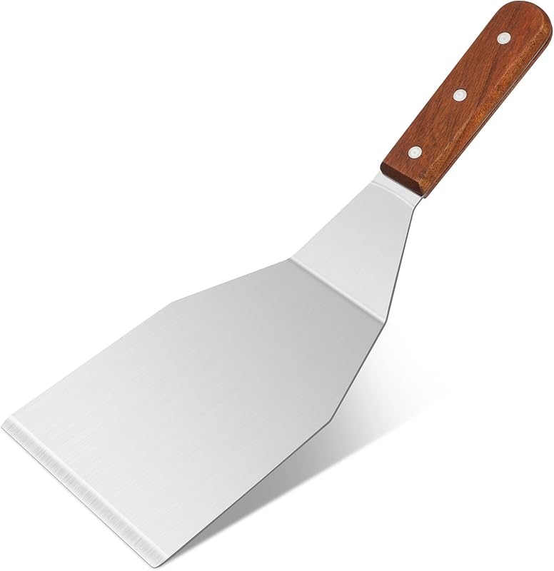 Large Stainless Steel Spatula with Wooden Handle, 34 x 11 cm, Heat Resistant, Durable Metal Spatula for Kitche