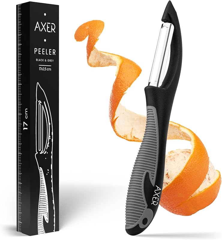 Axer Vegetable Peeler Black & Grey - Vegetable and Fruit Peeler with Serrated Blade - Dishwasher Safe - Kitche