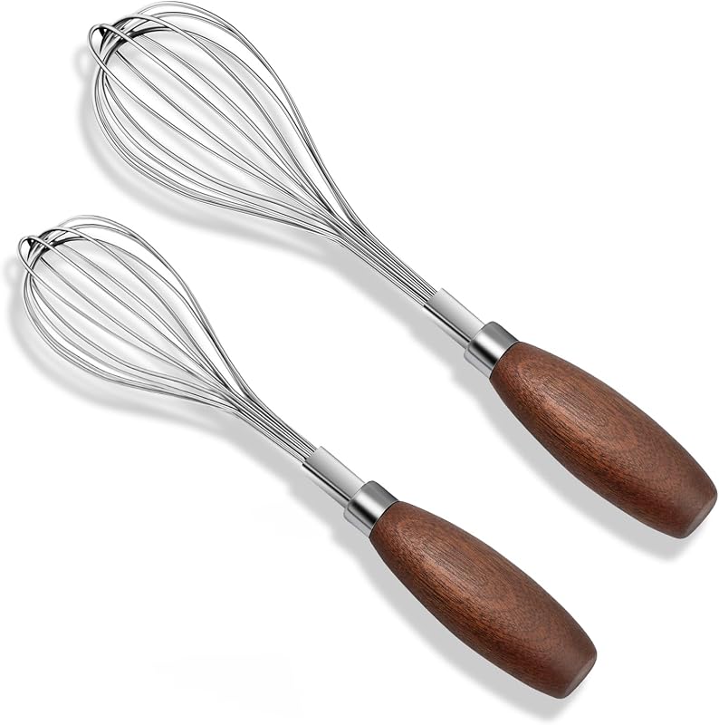 Euqvunn Set of 2 Stainless Steel Whisks, Professional Kitchen Whisks with Comfortable Handle, Hand Mixers for