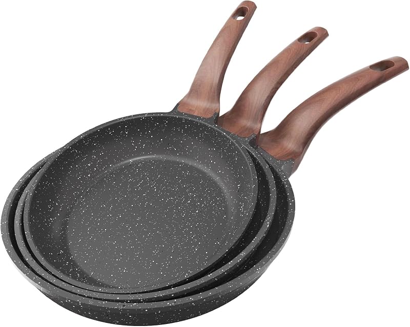 YASHE 3-Piece Nonstick Frying Pan Set - Granite Frying Pans 8/8/11" Induction Compatible, Healthy and Durable,