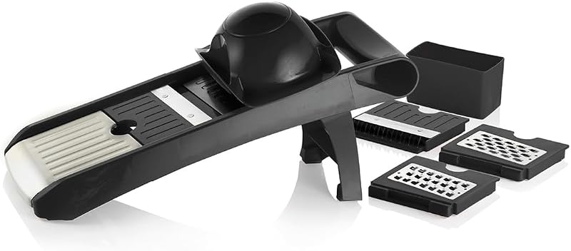 QULINART 3-Cut Kitchen Mandolin - Julienne, Dice, Mince, Grate - 304 Stainless Steel Blades, ABS / TPE Body wi
