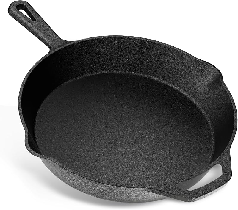 YASHE Large Cast Iron Flat Frying Pan 30 cm Uniform Heat Distribution Heavy Duty Durable for Cooking in and Ou