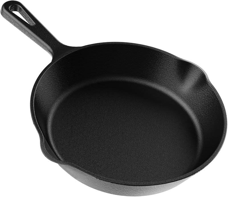 YASHE Cast Iron Skillet 20cm Heavy Duty Black Cast Iron Skillet, Ideal for Eggs, Omelettes and More, Oven Safe