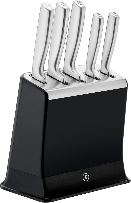 Tefal EverSharp K2976S04 5 Piece Stainless Steel Knife Set with Integrated Sharpener, 5 Knives, Durable Sharpe