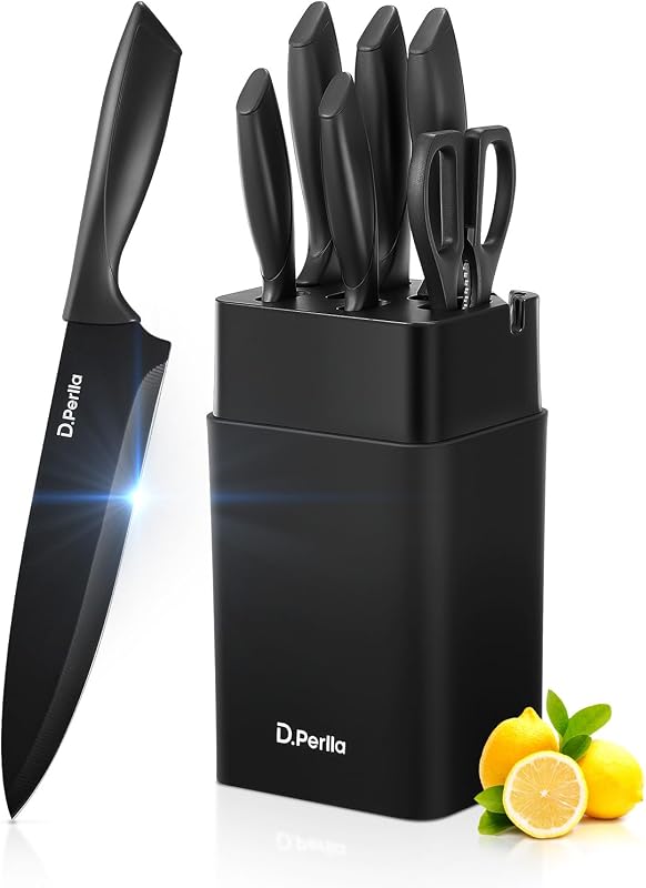 D.Perlla Stainless Steel Kitchen Knife Set, 7 Piece Vertical Kitchen Knife Block, Comfortable Handle Ergonomic