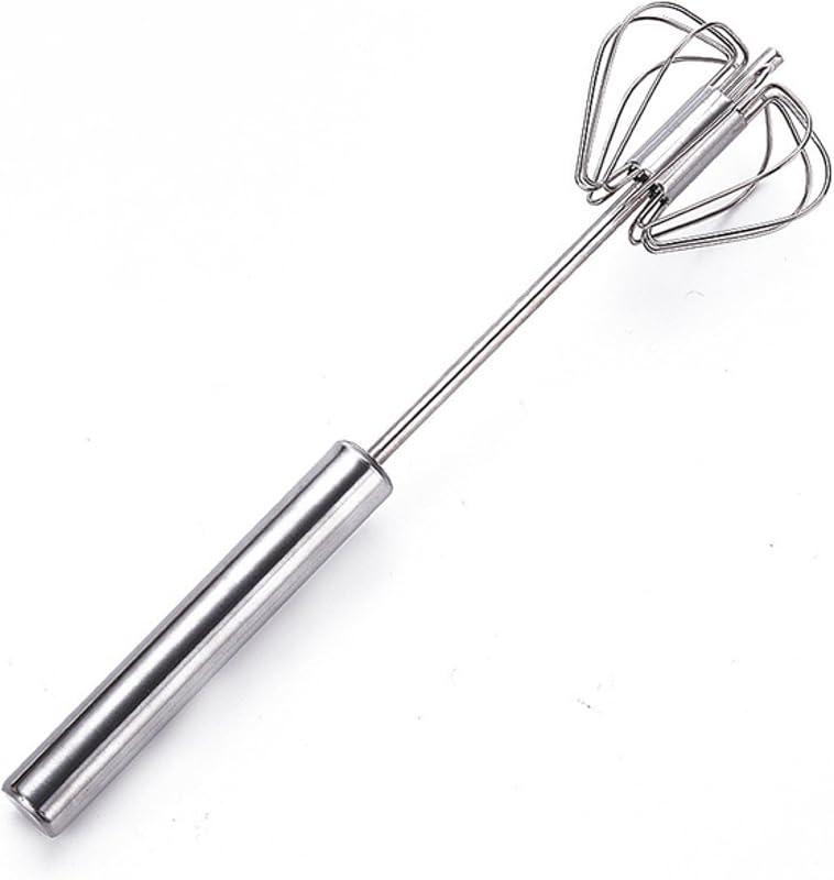 PARENCE 30cm Stainless Steel Semi Automatic Rotating Whisk - Professional Manual Beater for Eggs, Pasta, Sauce