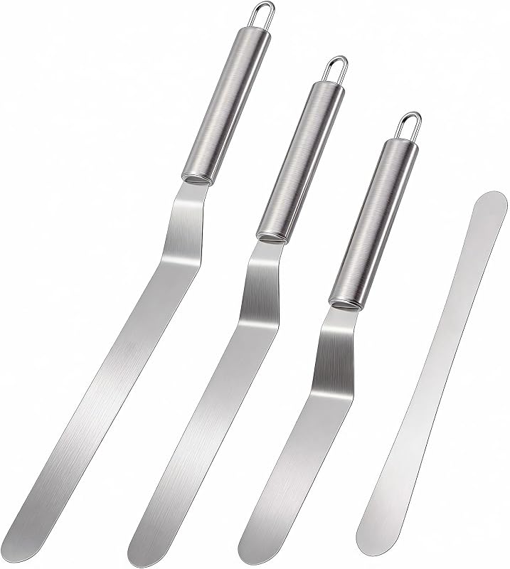 Oderra 4 Stainless Steel Pastry Spatulas | Professional Angled Spatulas Ideal for cakes, pies, cupcakes and do