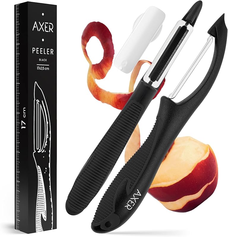 Axer Black Vegetable Peeler - Vegetable and Fruit Peeler with Serrated Blade - Dishwasher Safe - Kitchen Acces