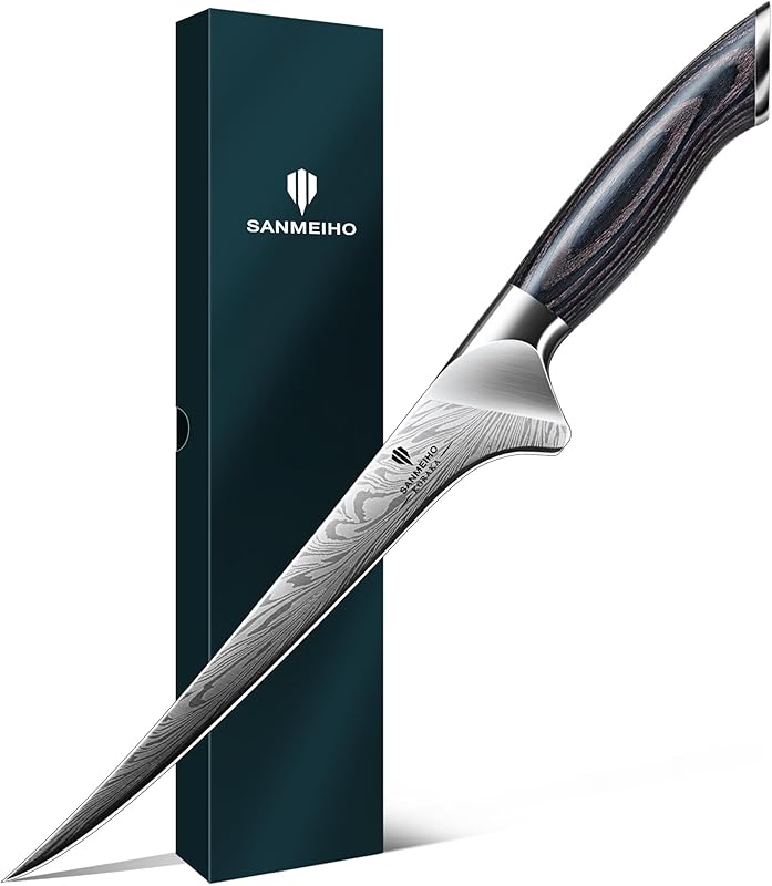 SANMEIHO Powder Steel Fish Fillet Knife, 18 cm Sole Fillet Knives, Fish Knives Boning Knife Sharp, High Hardne
