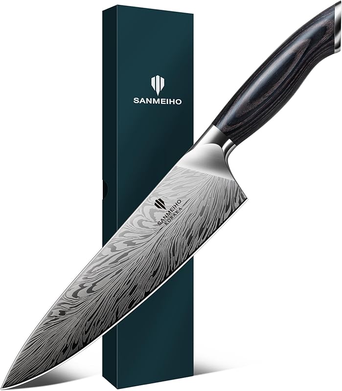 SANMEIHO Chef's Knife Powder Steel, 20cm Japanese Kitchen Knives, Ultra Sharp Knife, High Carbon Steel Blade w