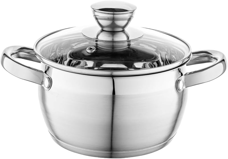 FLORINA Oliver Stainless Steel Saucepan (2.5 L) Diameter 18 cm Saucepan Stainless Steel Saucepan with Glass Li