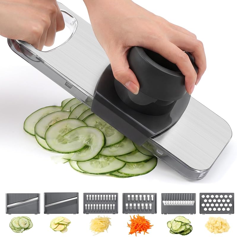 Oderra Multifunctional Kitchen Mandolin with 6 Stainless Steel Blades | Vegetable Cutter, Safety Protection, F