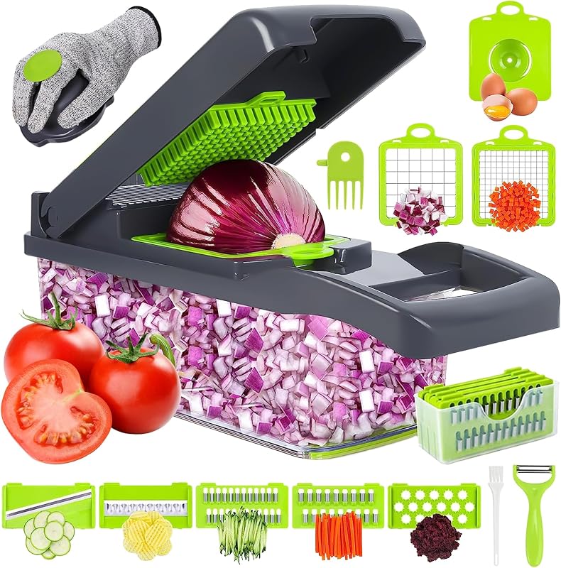 Vegetable Chopper, Mandolin Slicer 18 in 1 Multi-Function Vegetable Slicer with 7 Interchangeable Blades, Safe