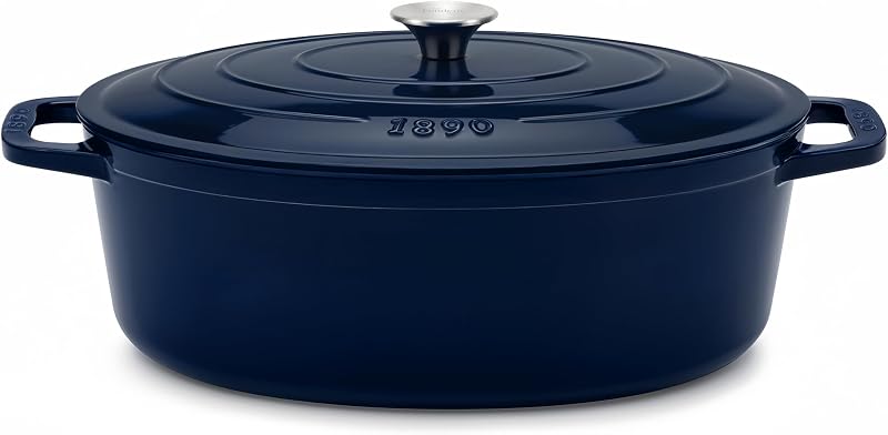 La Fonderie 1890 ALMA36 Enamelled Cast Iron Round Casserole Dish 36 cm, Capacity 7.7 L, Navy Blue, Suitable fo