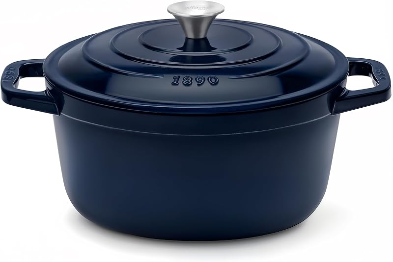 La Fonderie 1890 ALMA25 Enamelled Cast Iron Round Casserole Dish 25 cm, Capacity 4.7 L, Navy Blue, Suitable fo